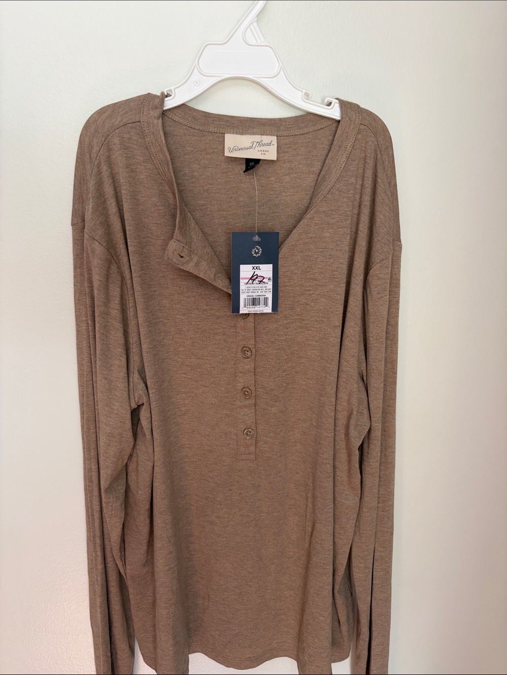 Target Women's Long-Sleeve Henley Top - Taupe